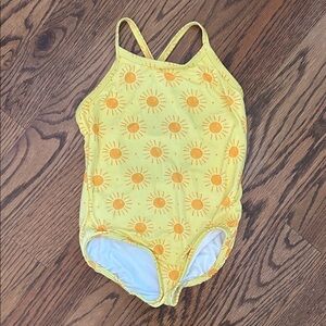 Hanna Andersson Yellow Swimsuit with Orange Sun Design, size 4, crisscross back